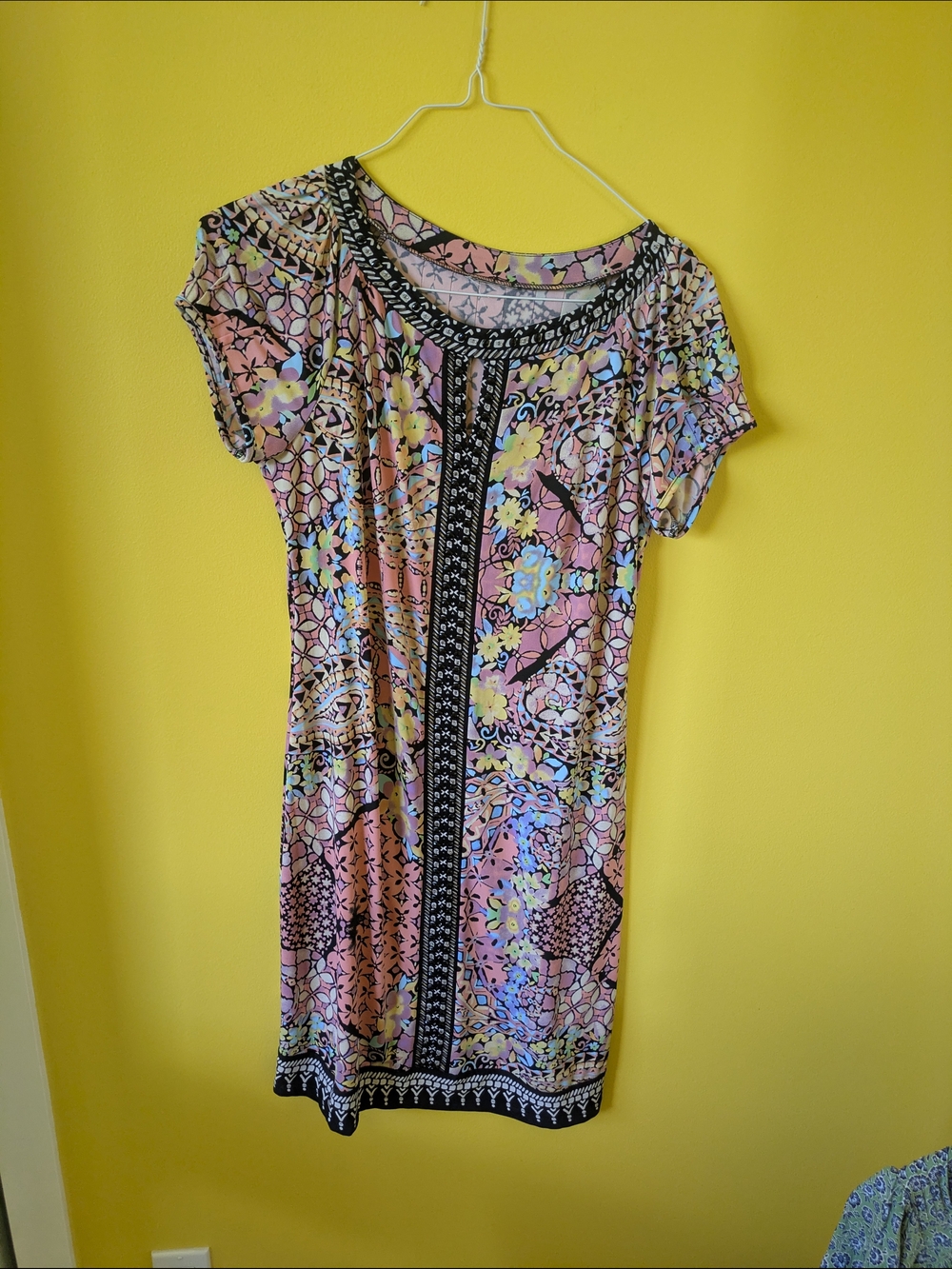 Dress Multicolor Printed Short Sleeve Dress - Pink Floral Mosaic